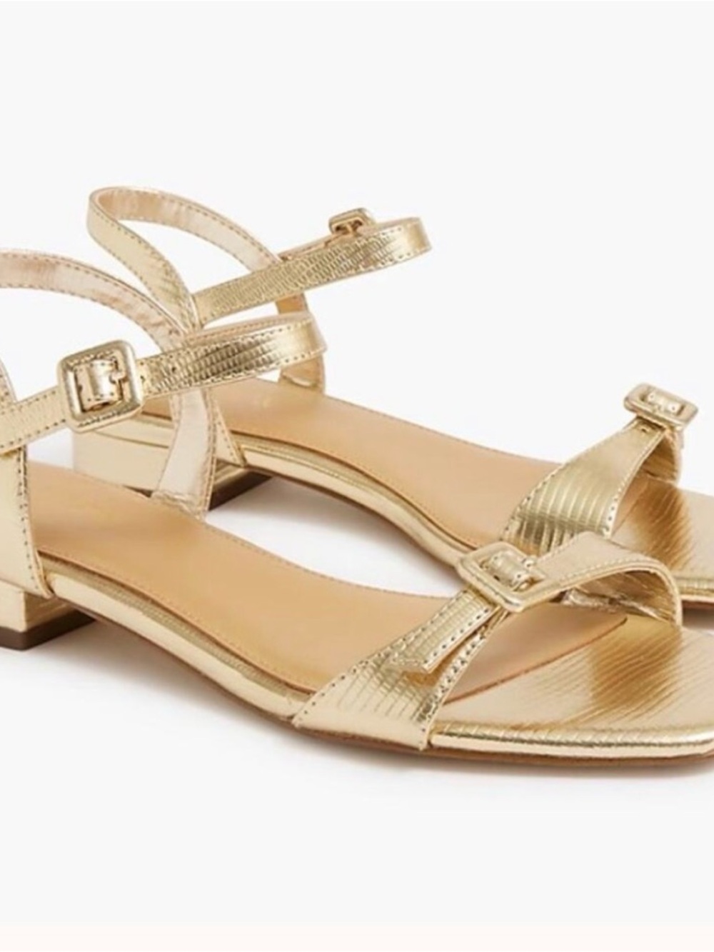 NEW J. Crew Factory Gold Metallic Buckle Ankle-Strap Lizard Texture Sandals
